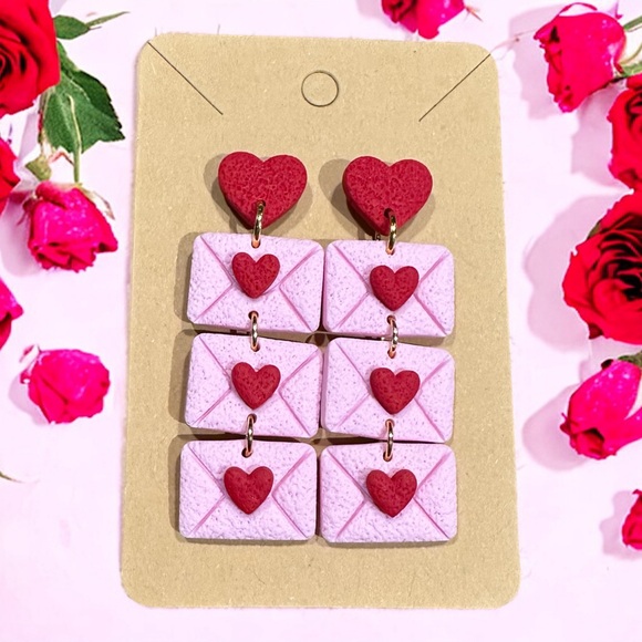 Valentine Earrings- 3 tier envelope's dangle earrings - Picture 2 of 4